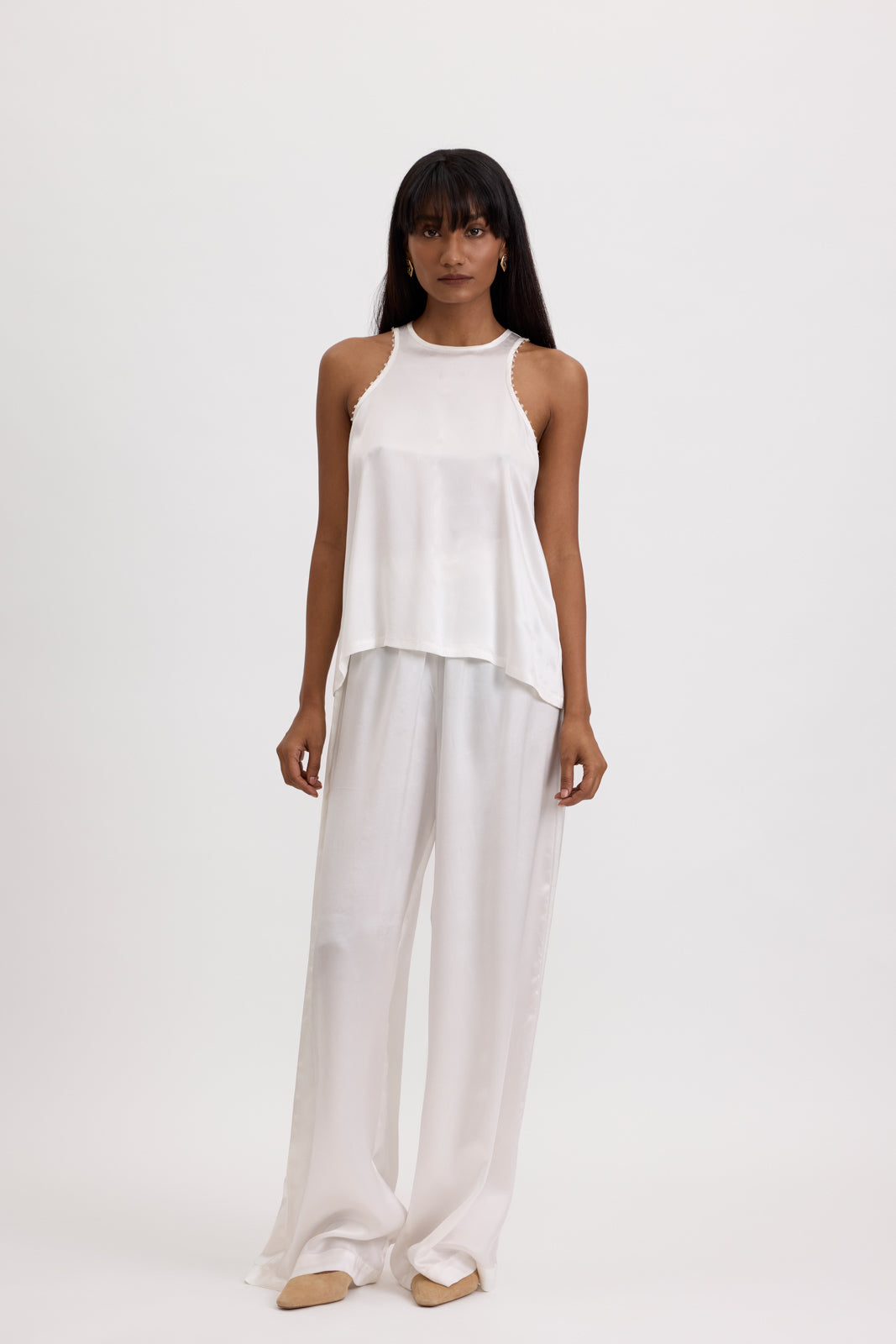 SATIN SILK TOP - POWDER WHITE
