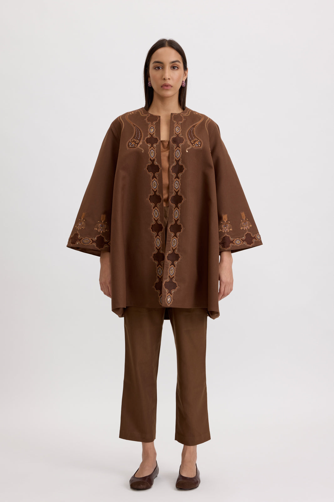BELL SLEEVE COAT - TRUE BROWN