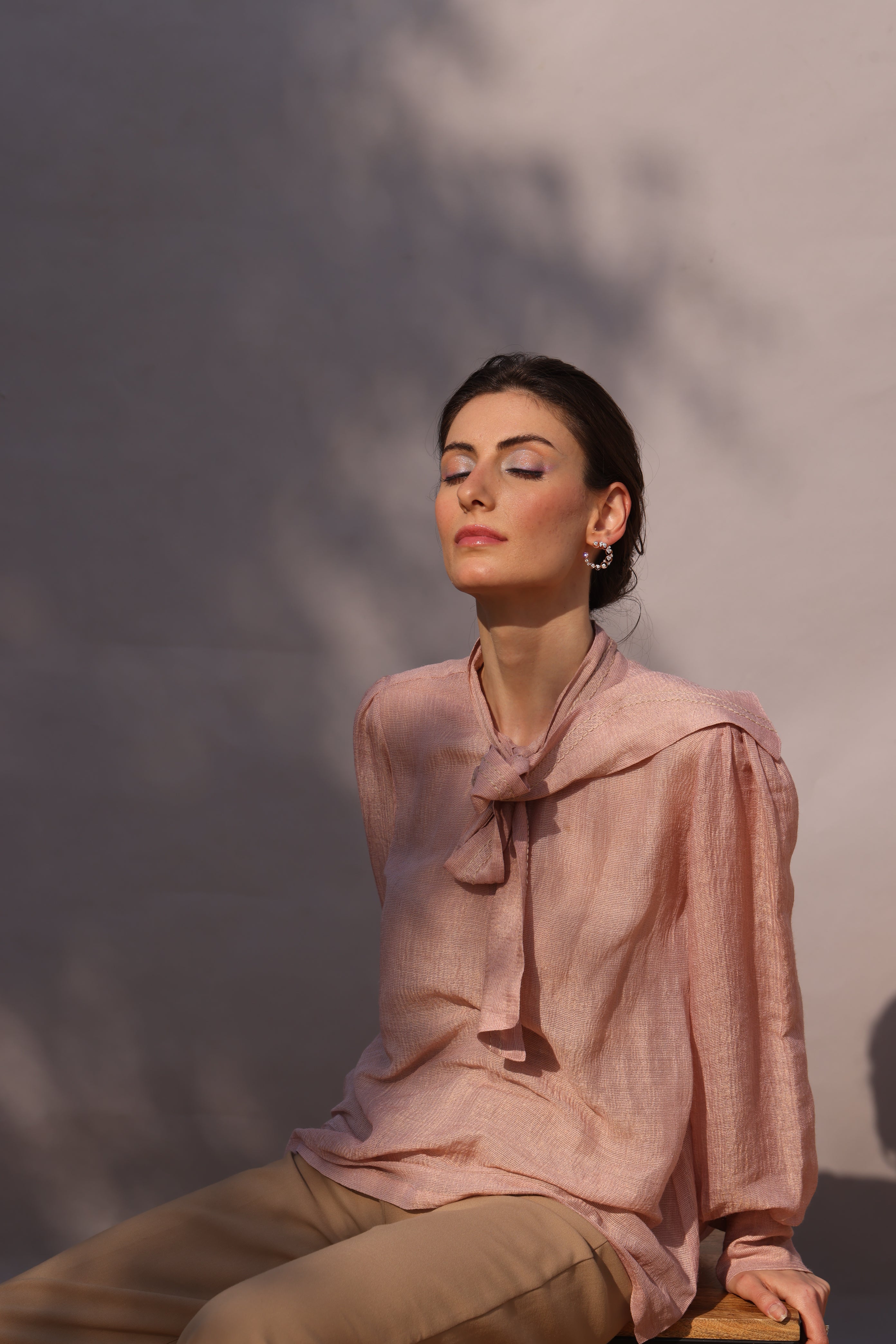 BOW TIE BLOUSE - ROSE