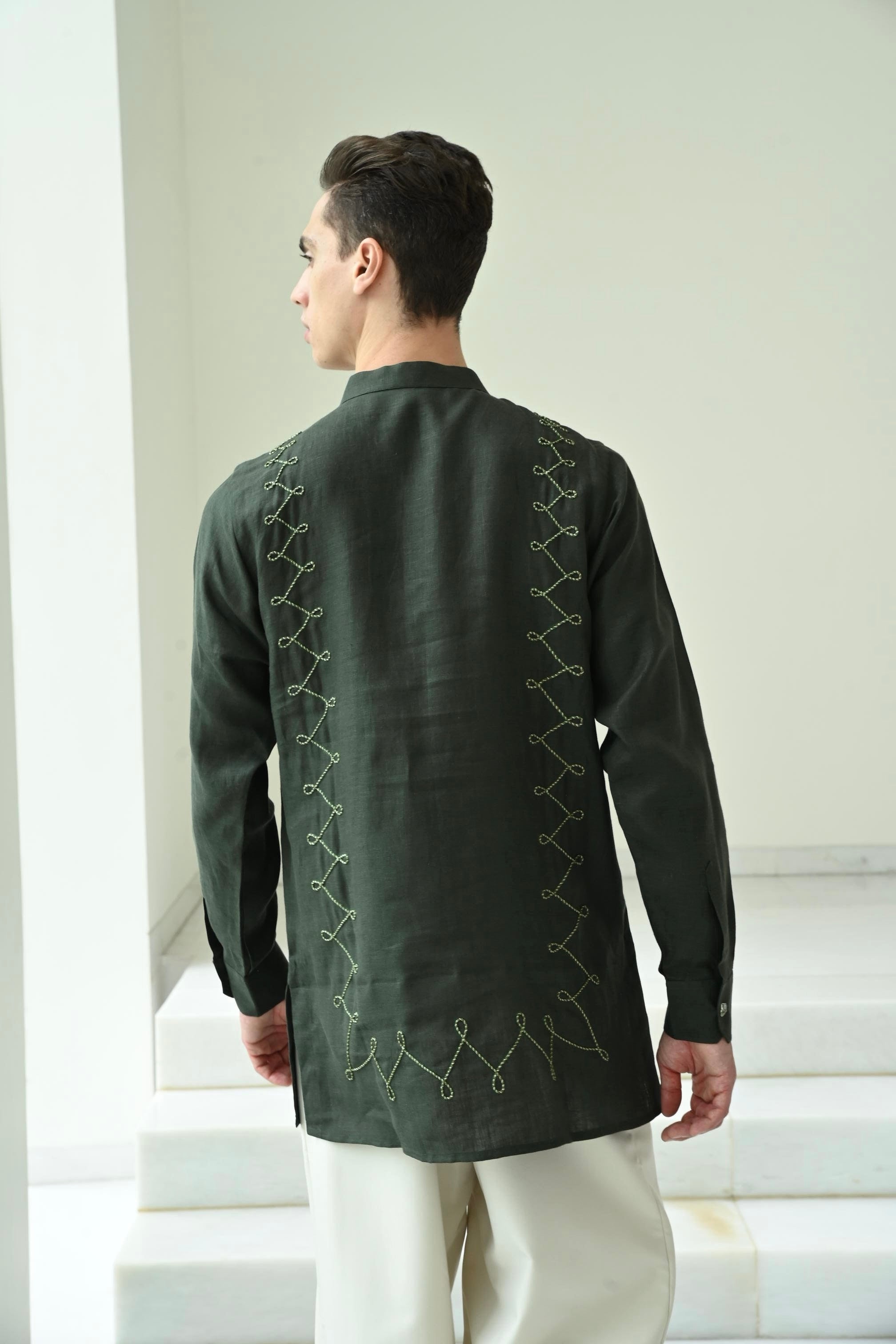 DORI WORK KURTA - DARK GREEN