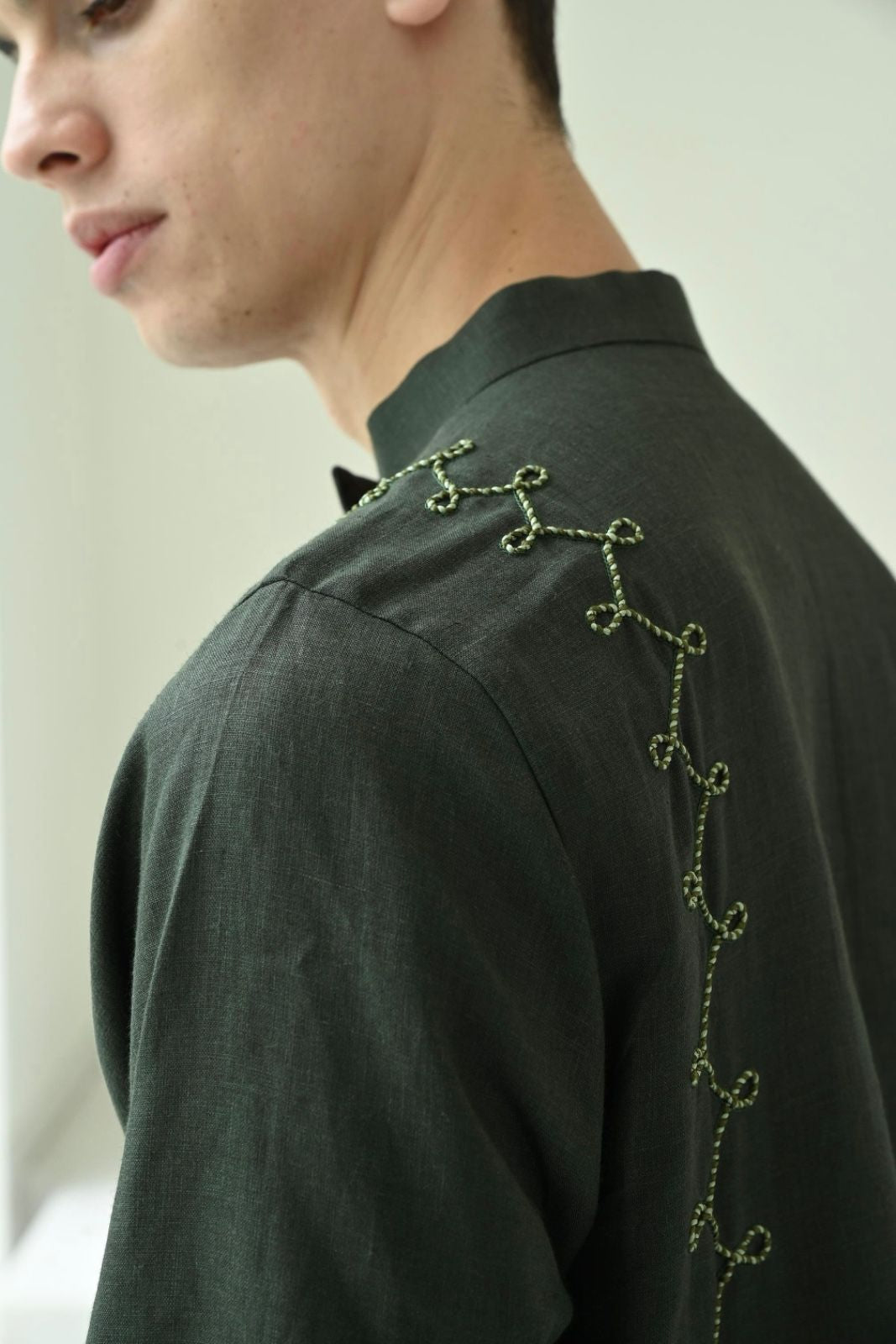 DORI WORK KURTA - DARK GREEN