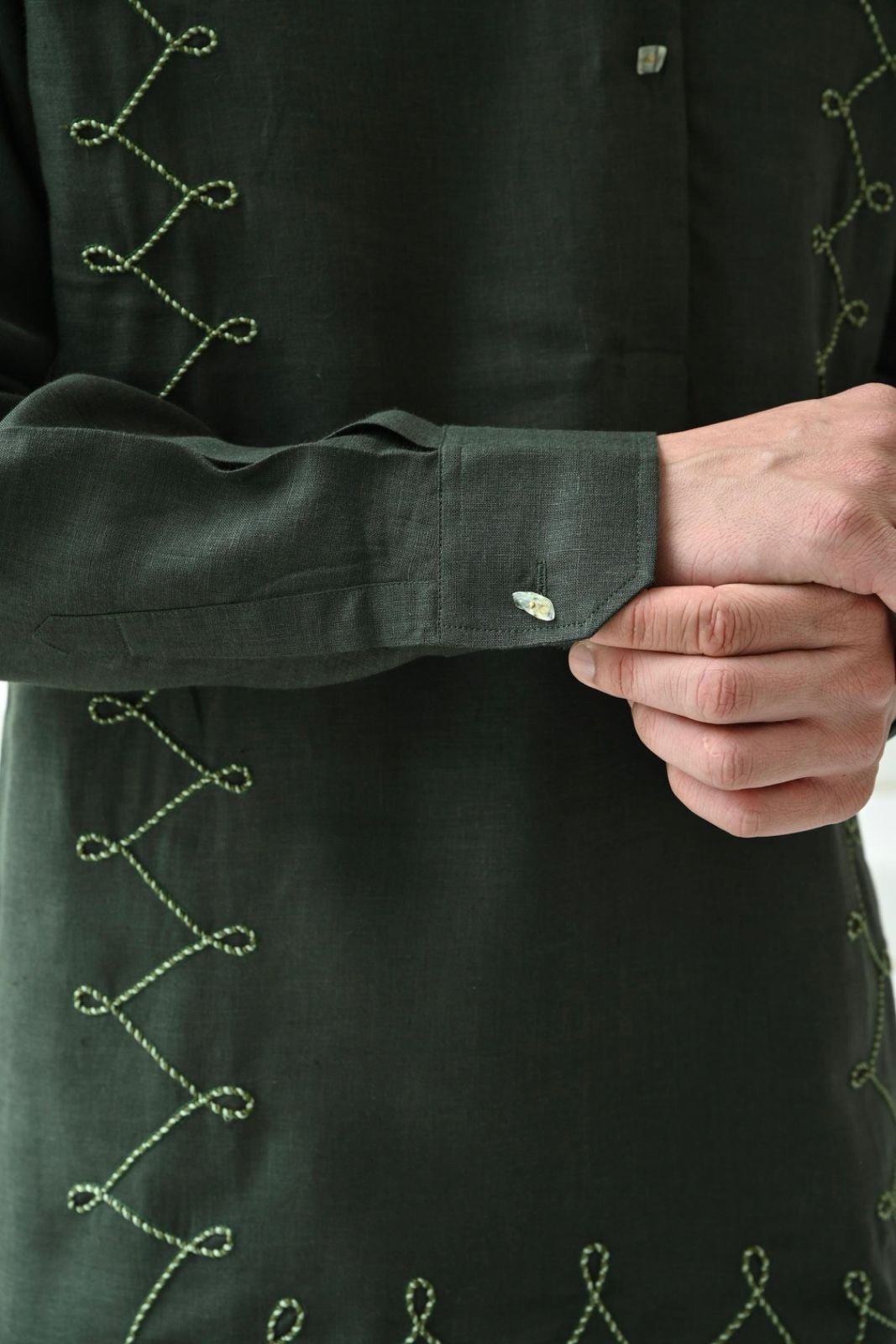 DORI WORK KURTA - DARK GREEN