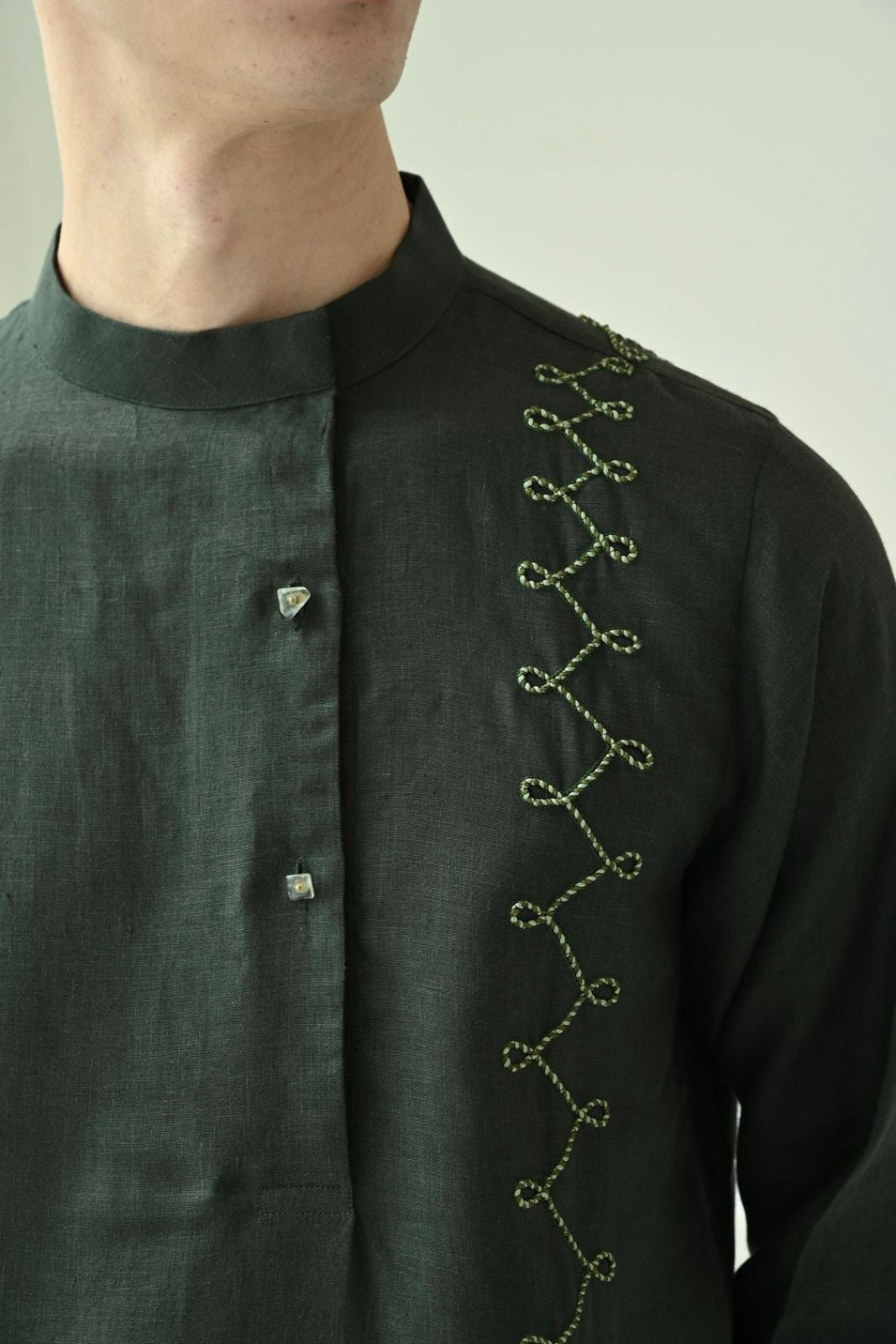 DORI WORK KURTA - DARK GREEN