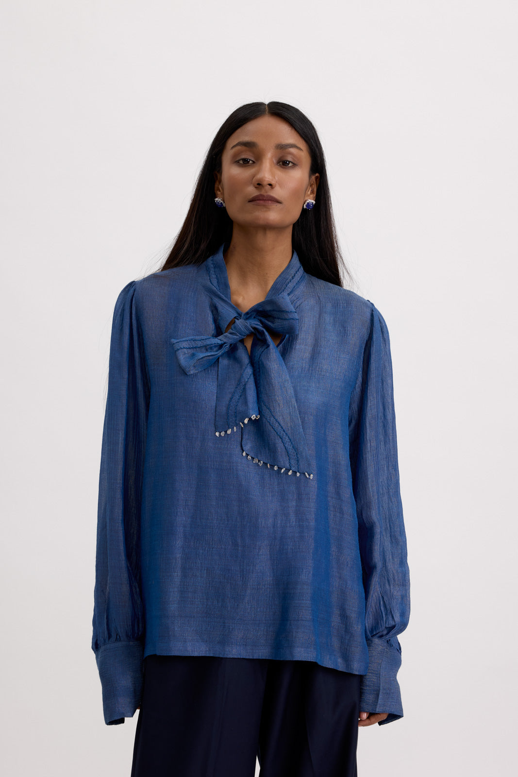 BOW TIE BLOUSE - MIDNIGHT BLUE