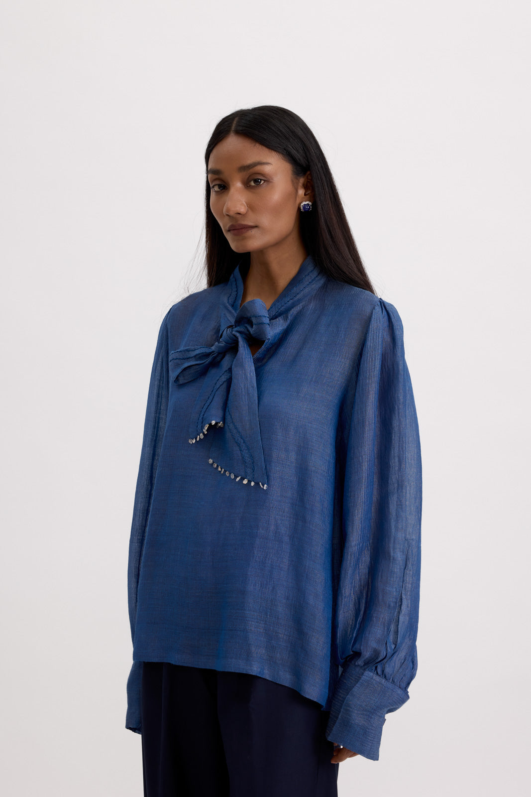 BOW TIE BLOUSE - MIDNIGHT BLUE