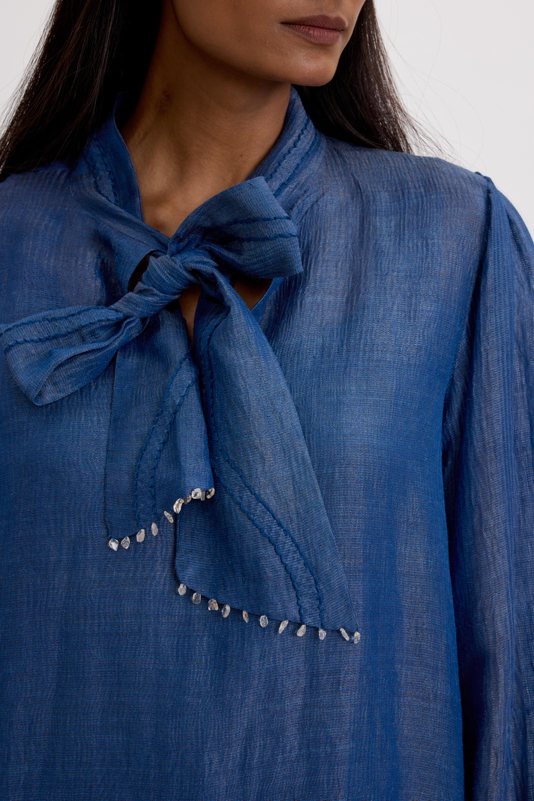 BOW TIE BLOUSE - MIDNIGHT BLUE