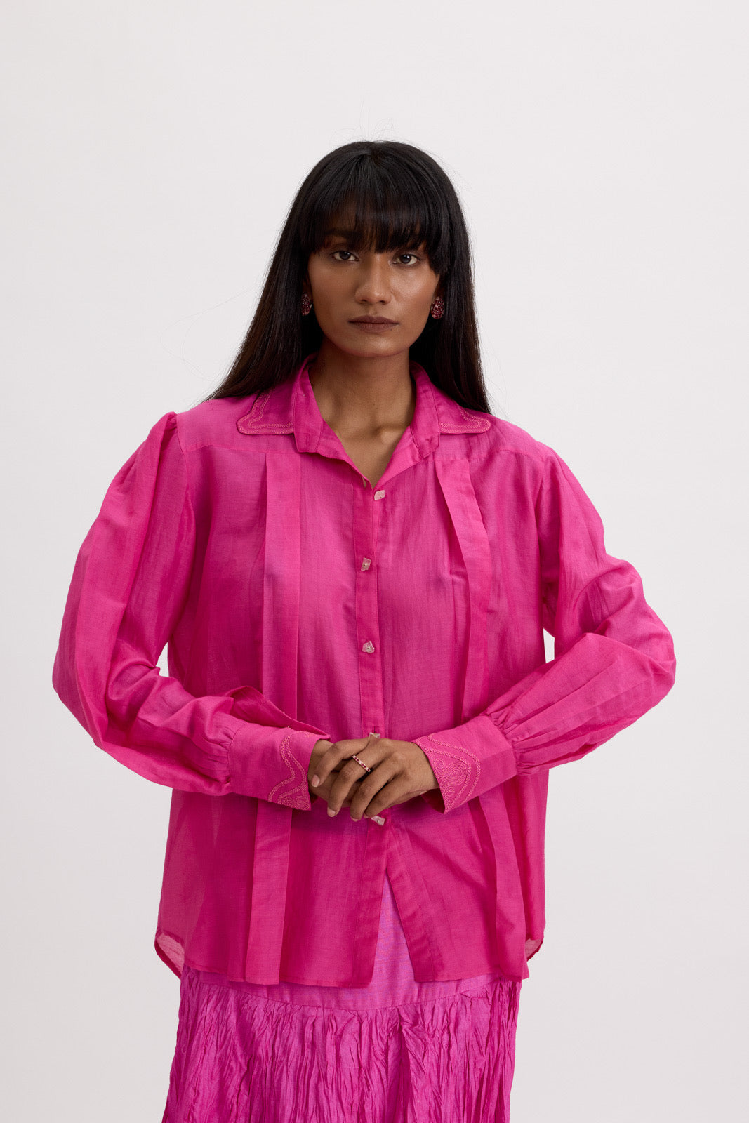 CLASSIC PLEATED SHIRT - HOT PINK