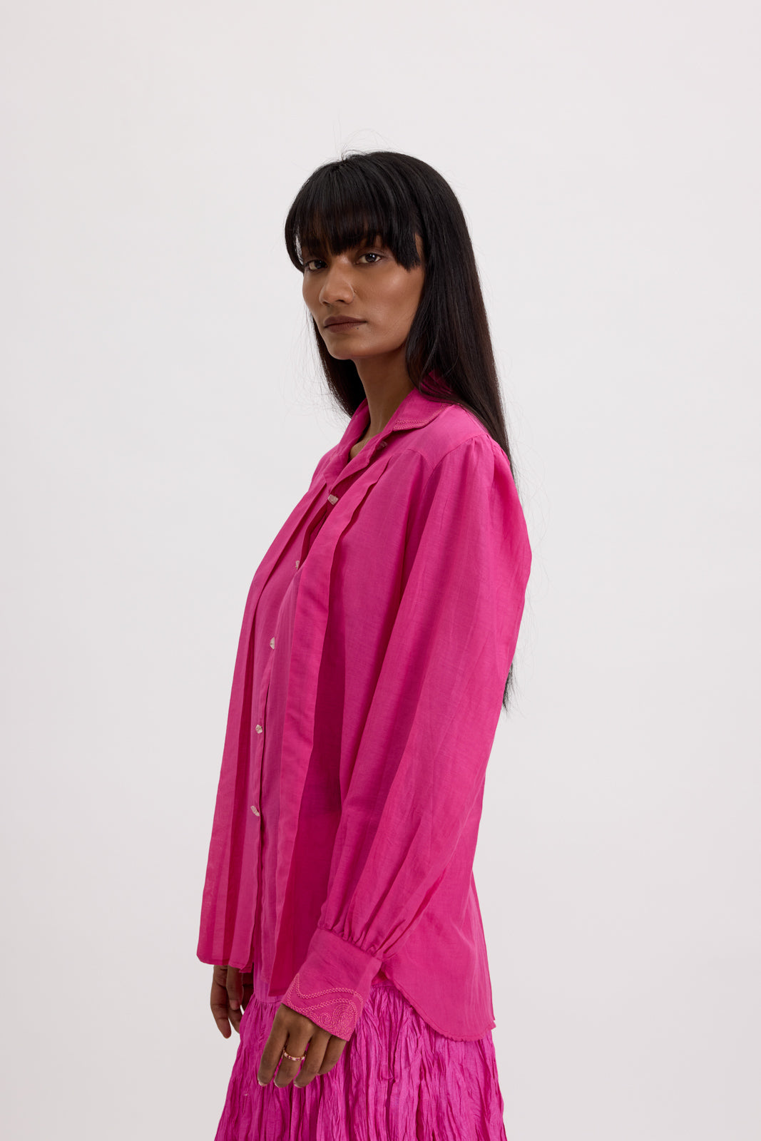 CLASSIC PLEATED SHIRT - HOT PINK