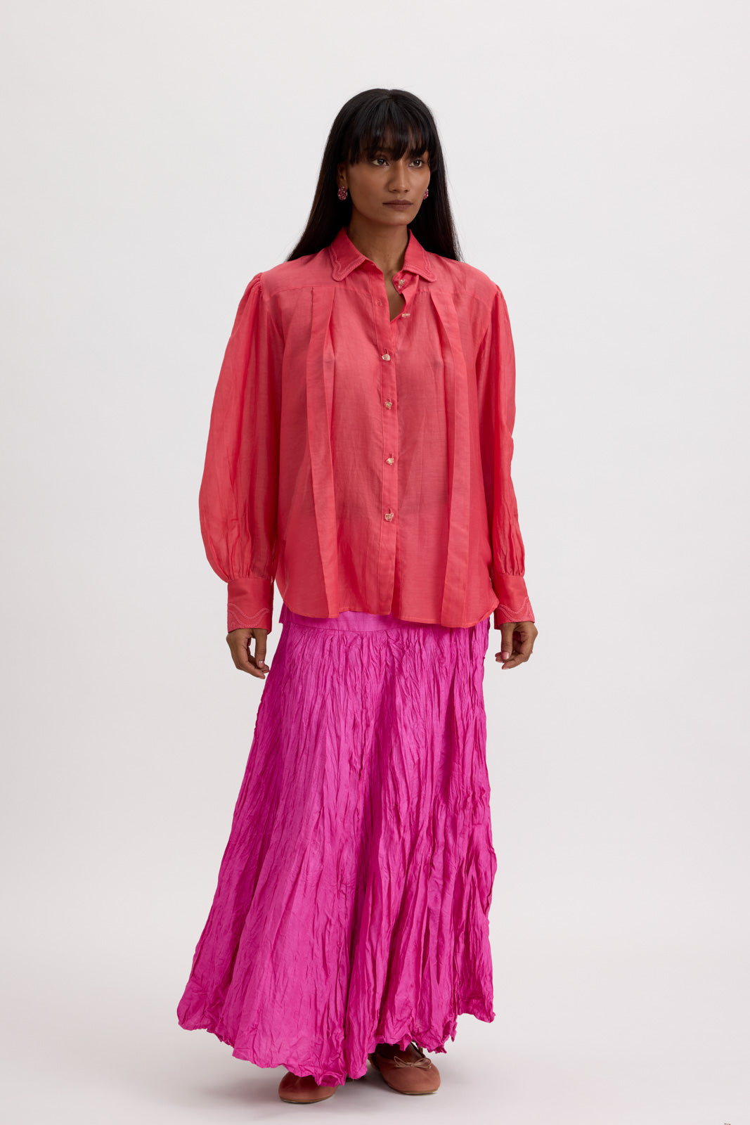 CLASSIC PLEATED SHIRT - SCARLET