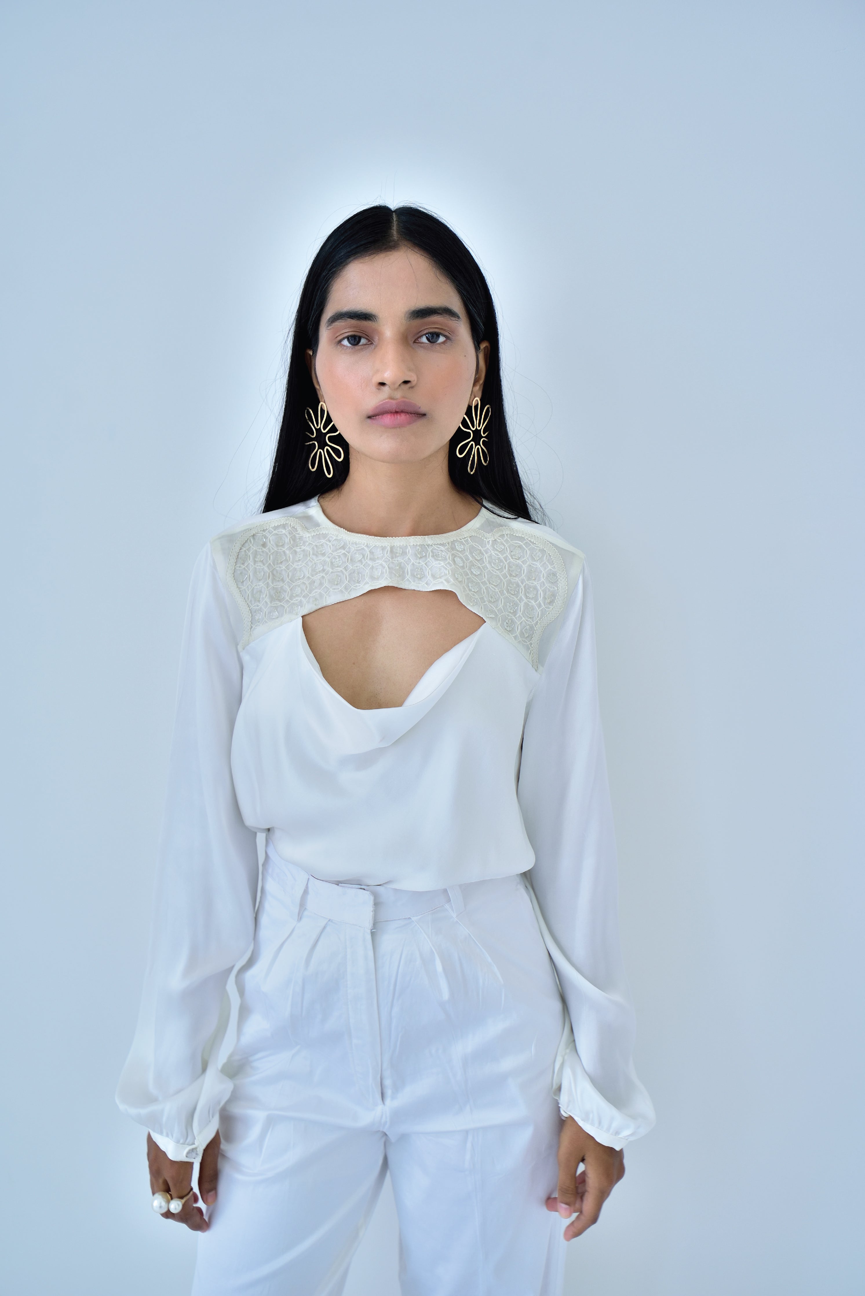 DRAPED BLOUSE - PEARL WHITE