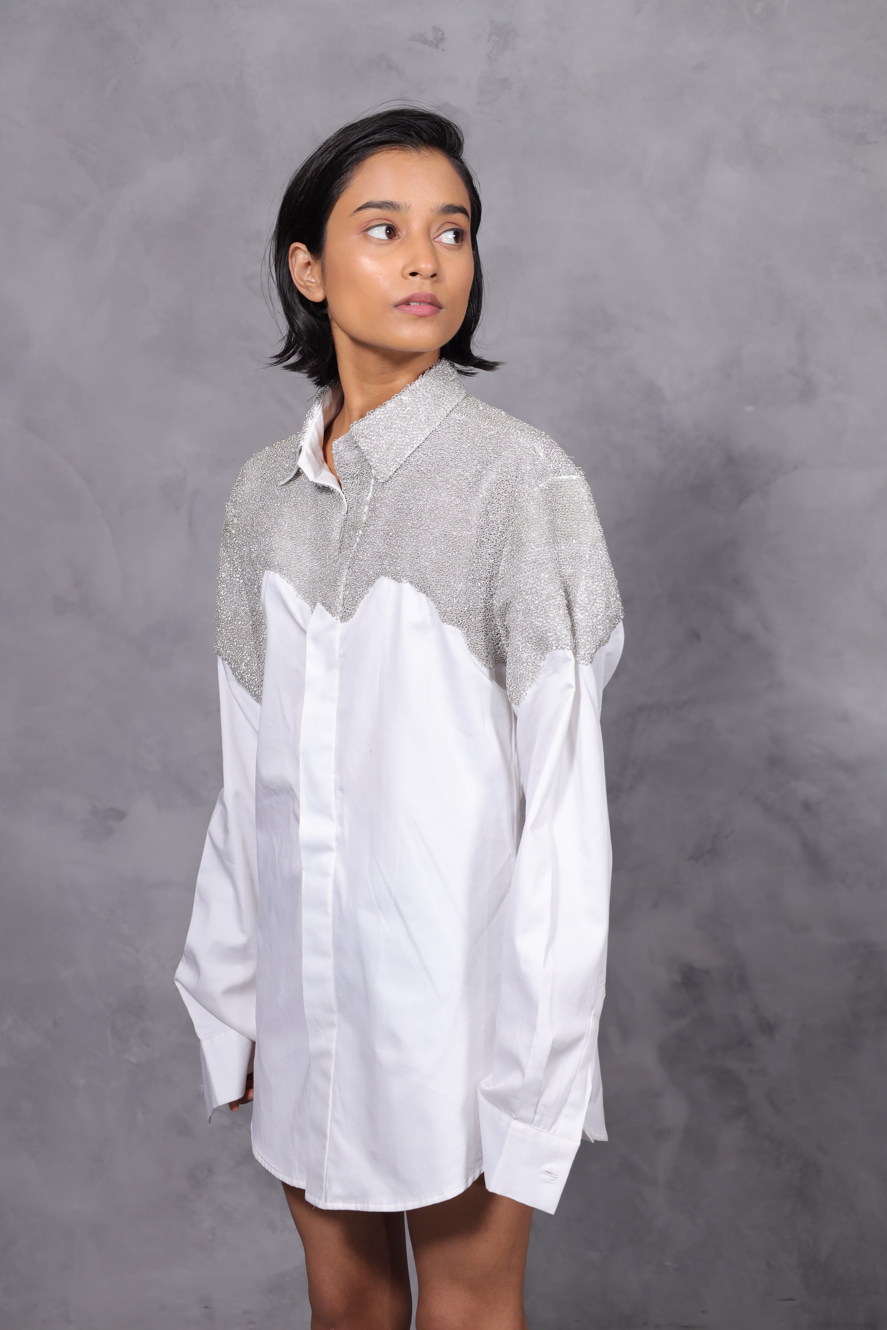DRIPPED SILVER SHIRT - WHITE (UNISEX)
