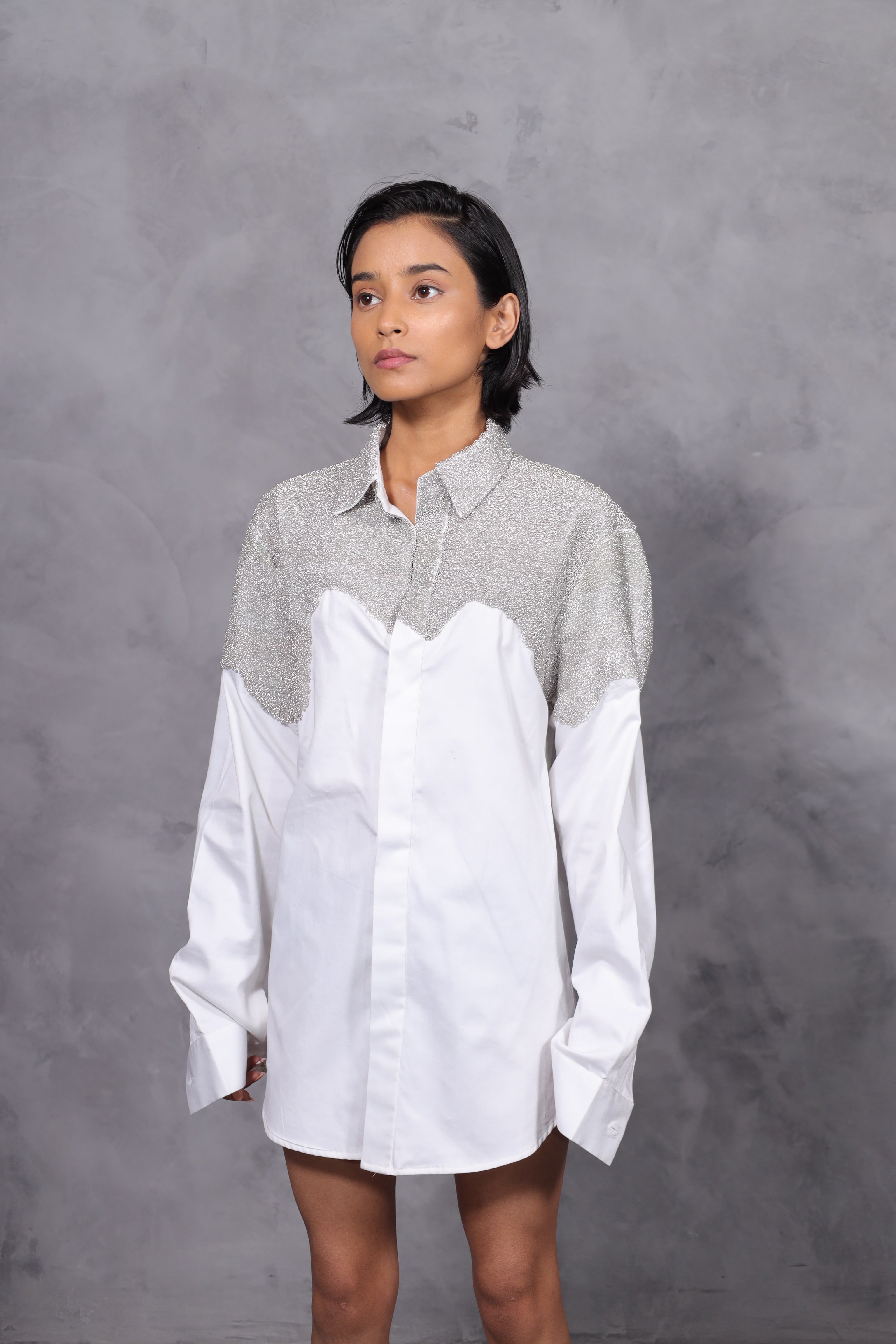 DRIPPED SILVER SHIRT - WHITE (UNISEX)