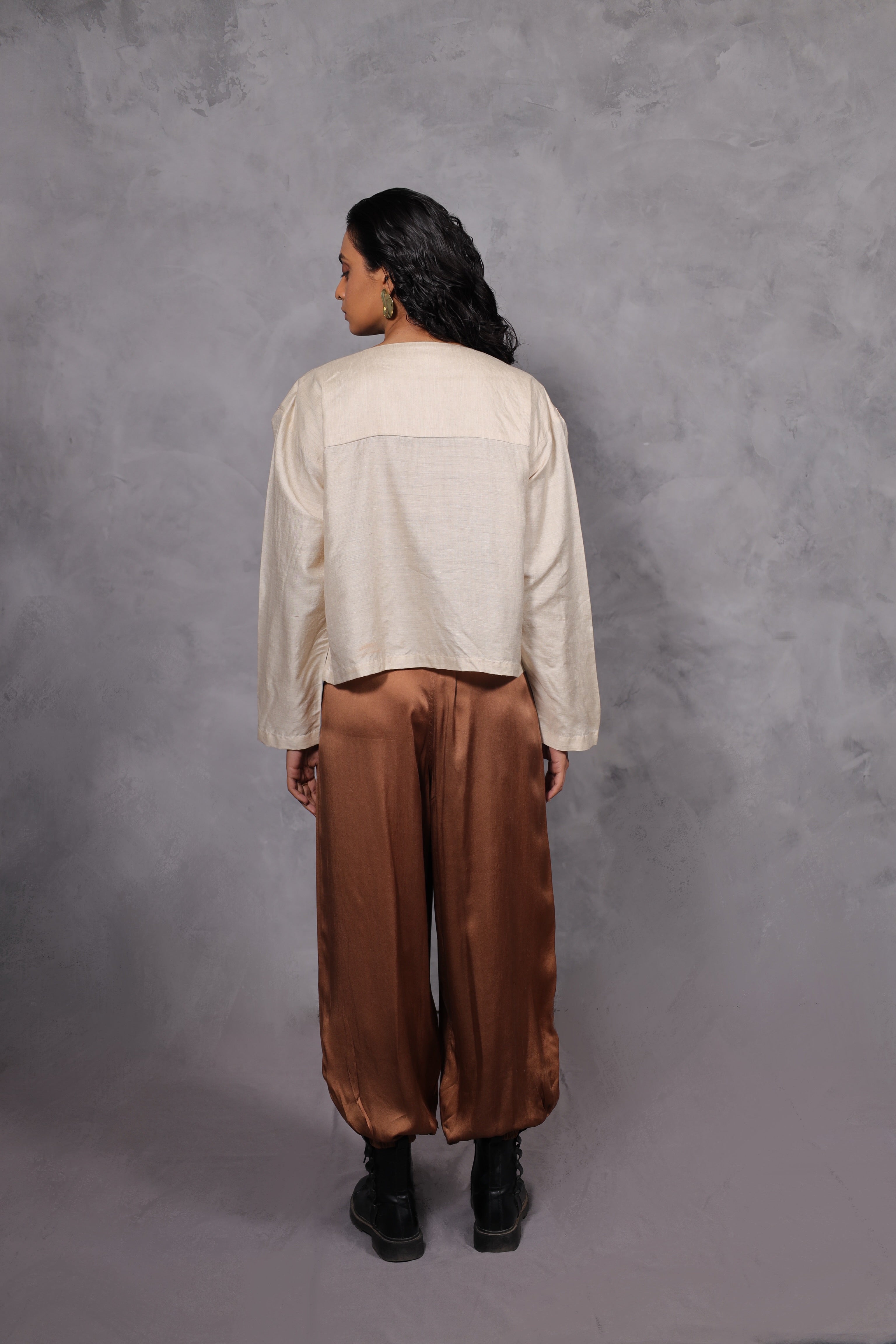 SILK EMBROIDERED YOKE TOP