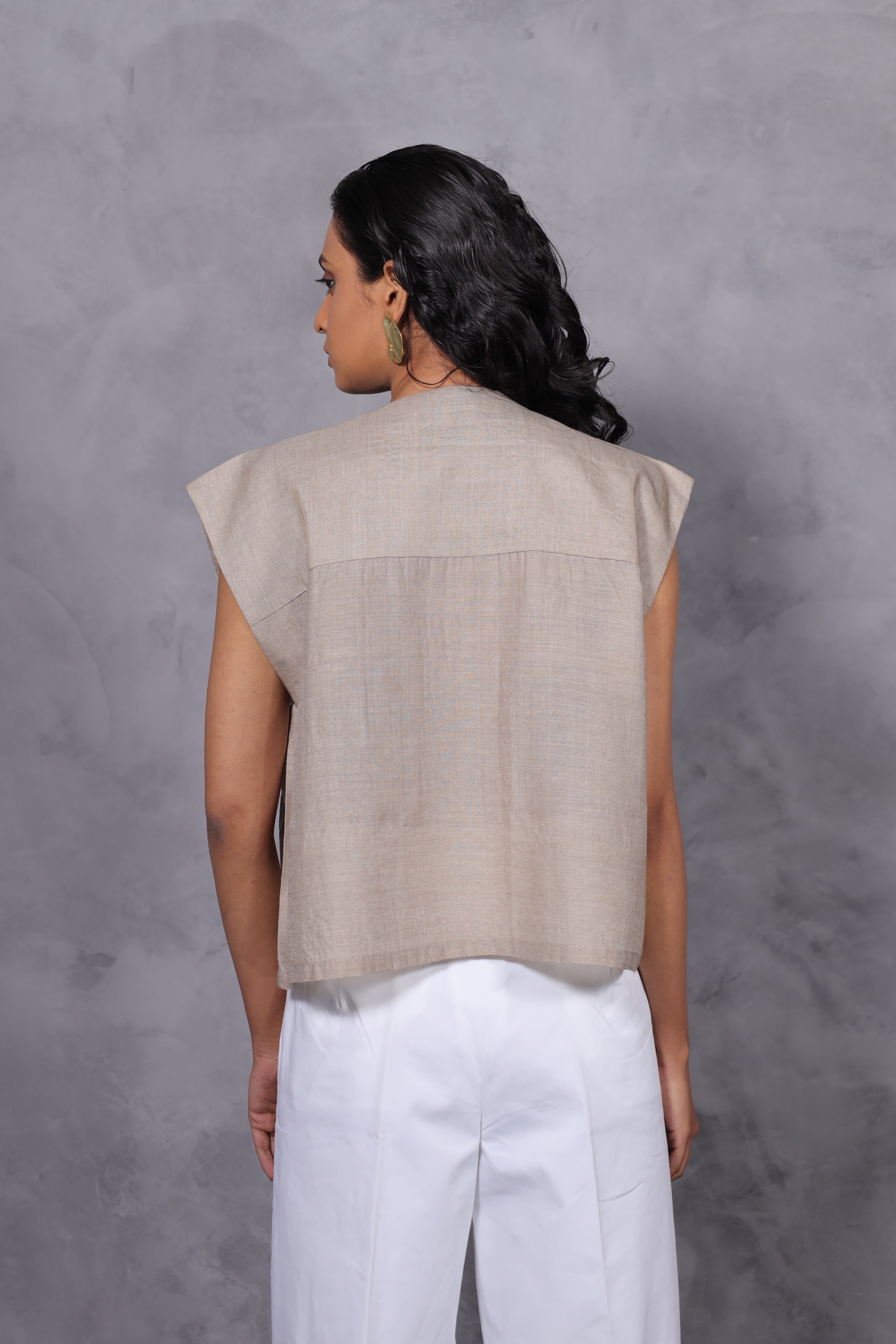 SILK EMBROIDERED YOKE TOP - ECRU