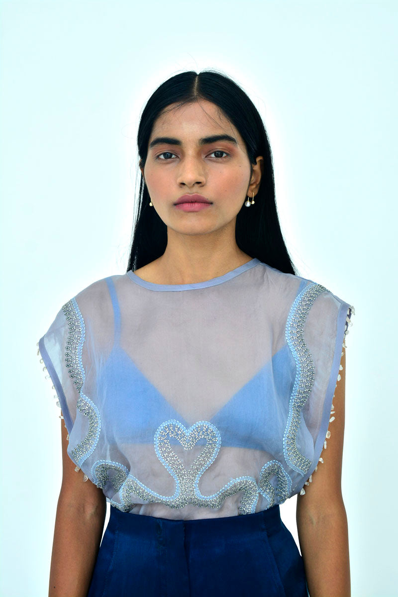 XXL OVER-LAYER TOP - PIGEON BLUE