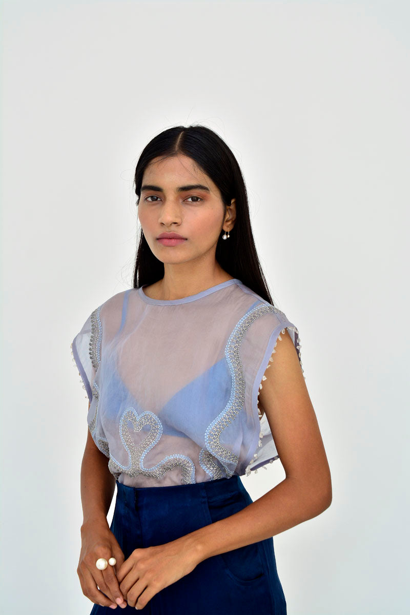 XXL OVER-LAYER TOP - PIGEON BLUE