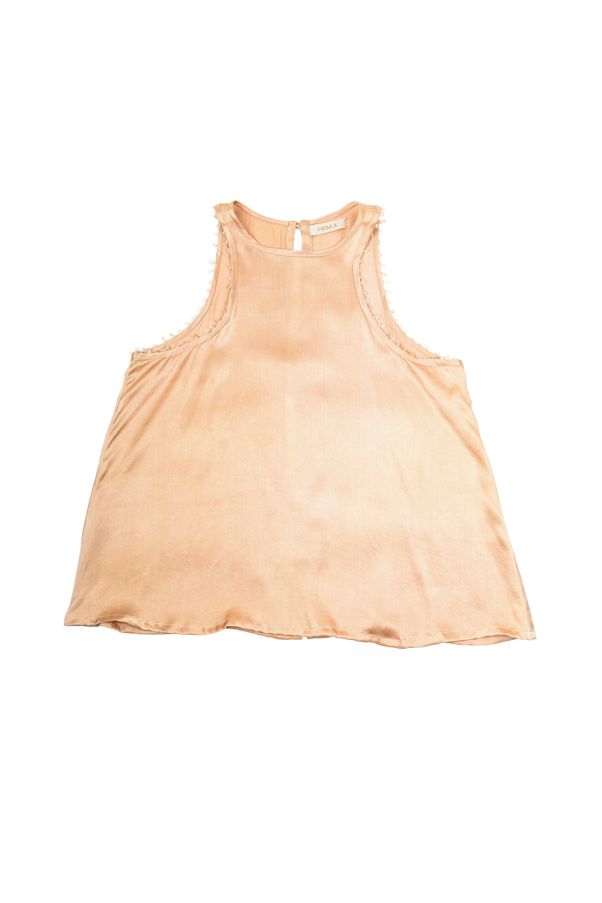 SATIN SILK TOP - CARAMEL