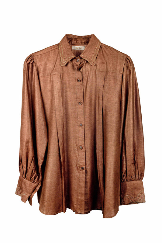 CLASSIC PLEATED SHIRT - TRUE BROWN
