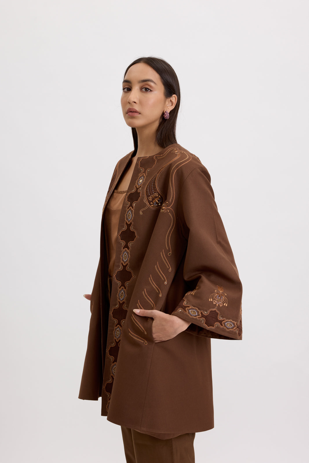 BELL SLEEVE COAT - TRUE BROWN