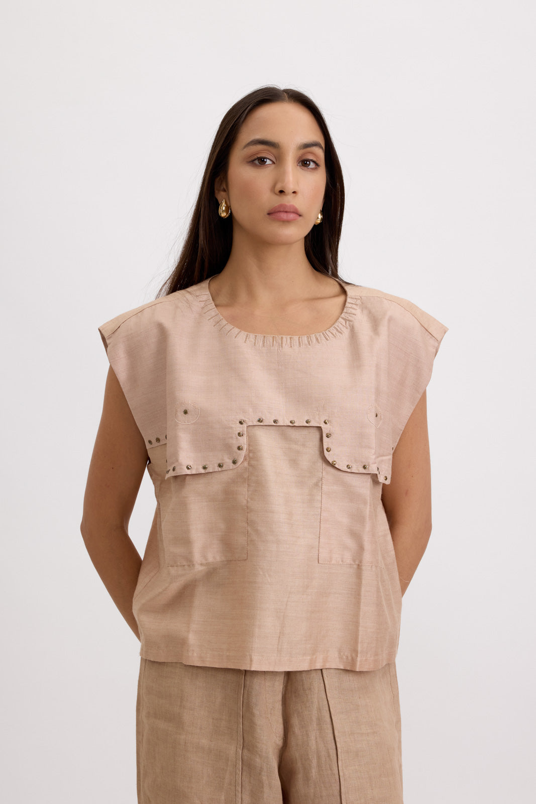 SILK IMPRESSIONS YOKE TOP - CREAM  (UNISEX)