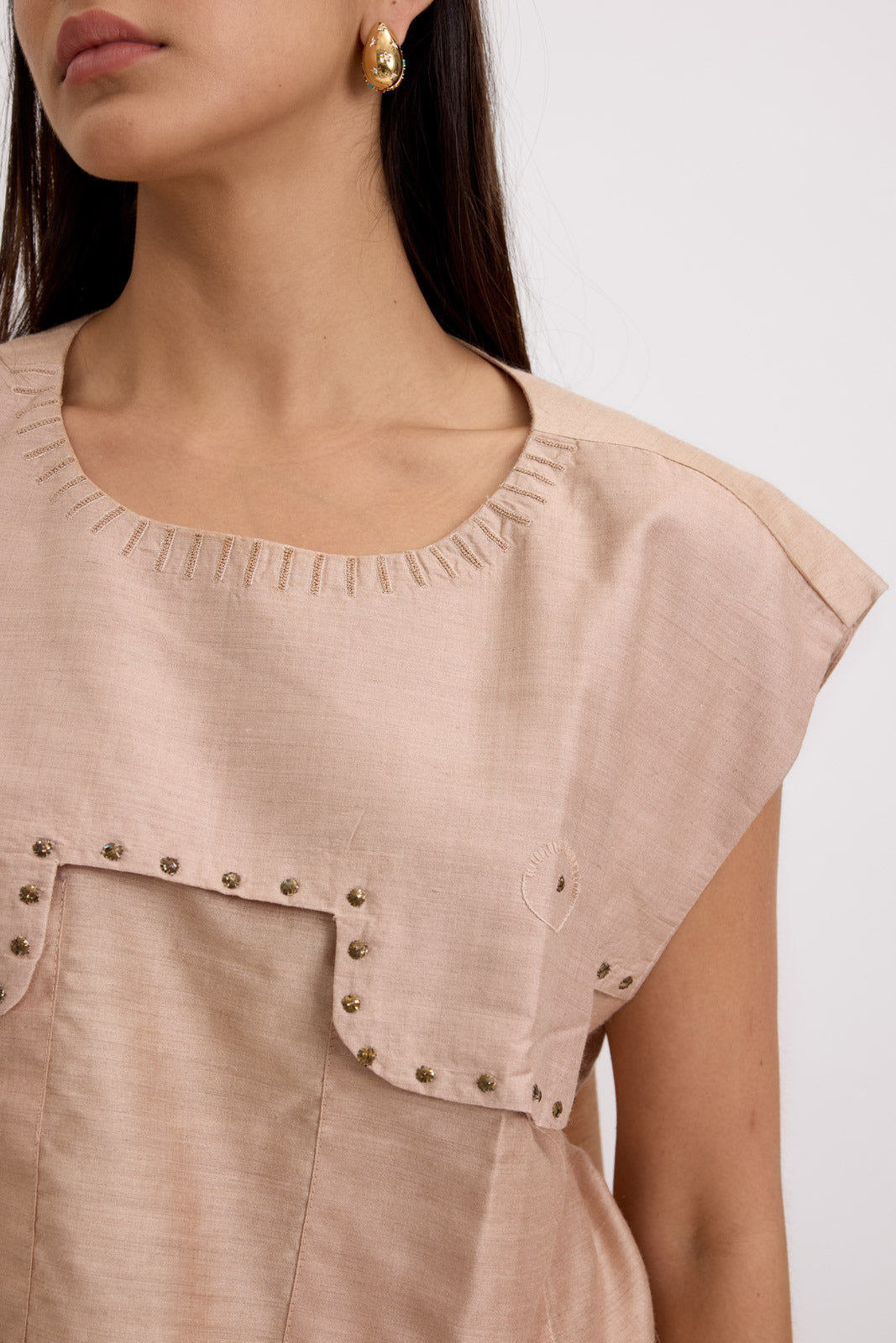 SILK IMPRESSIONS YOKE TOP - CREAM  (UNISEX)