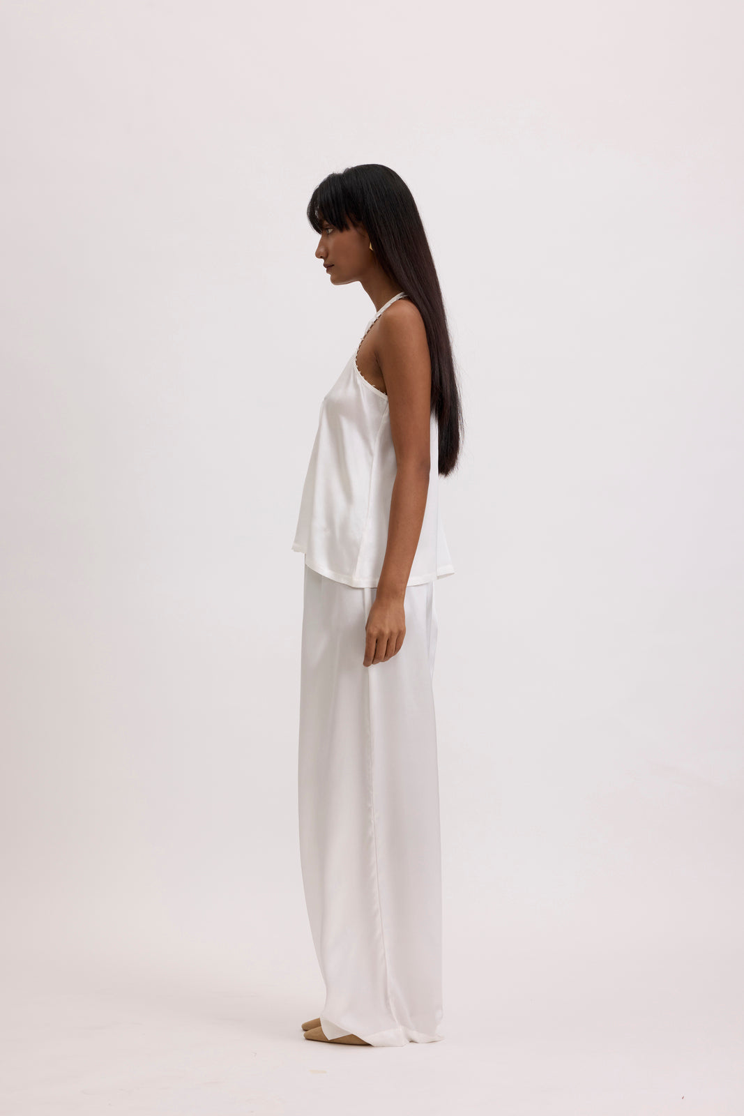 SATIN SILK TOP - POWDER WHITE