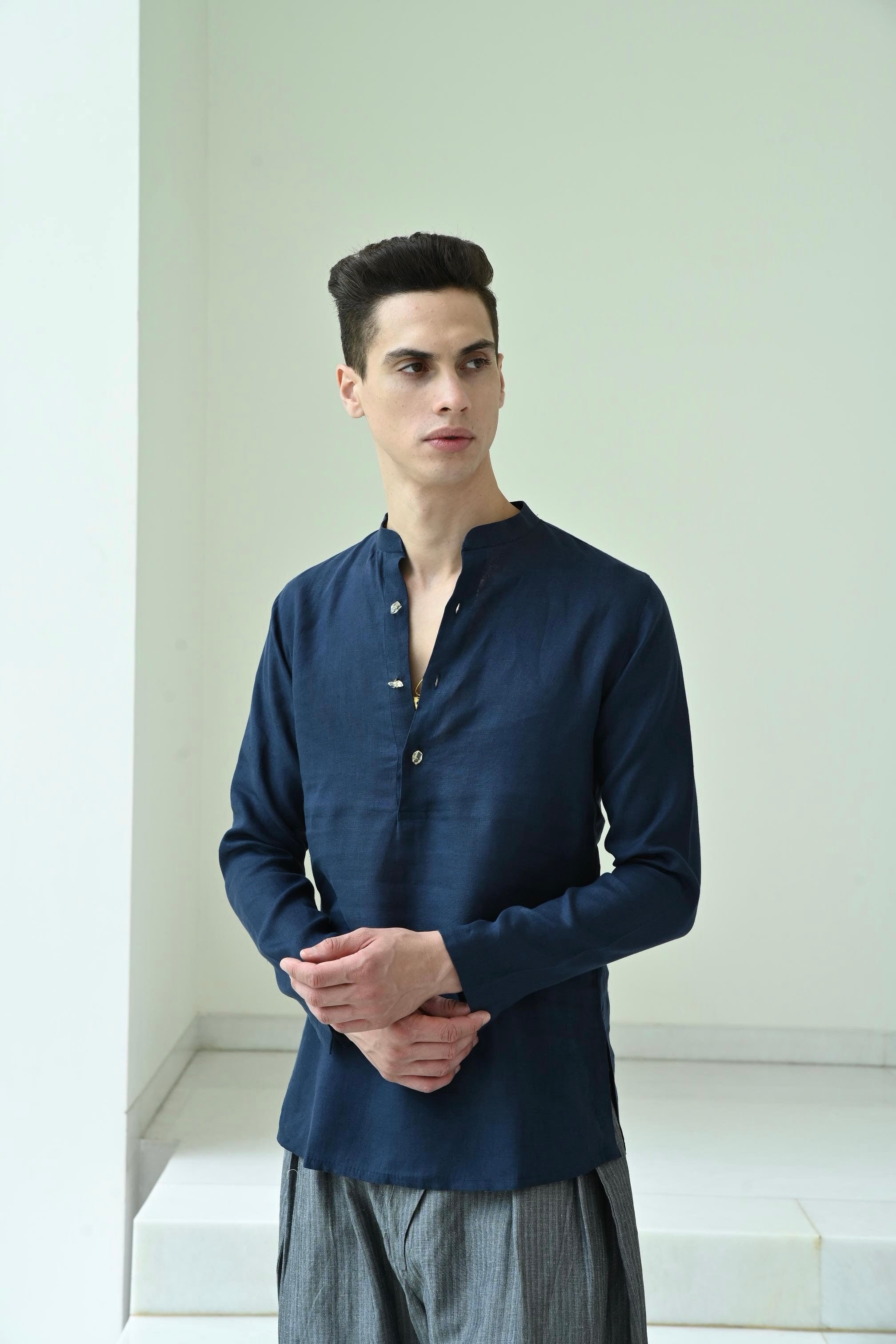 NEHRU COLLAR KURTA - MIDNIGHT BLUE