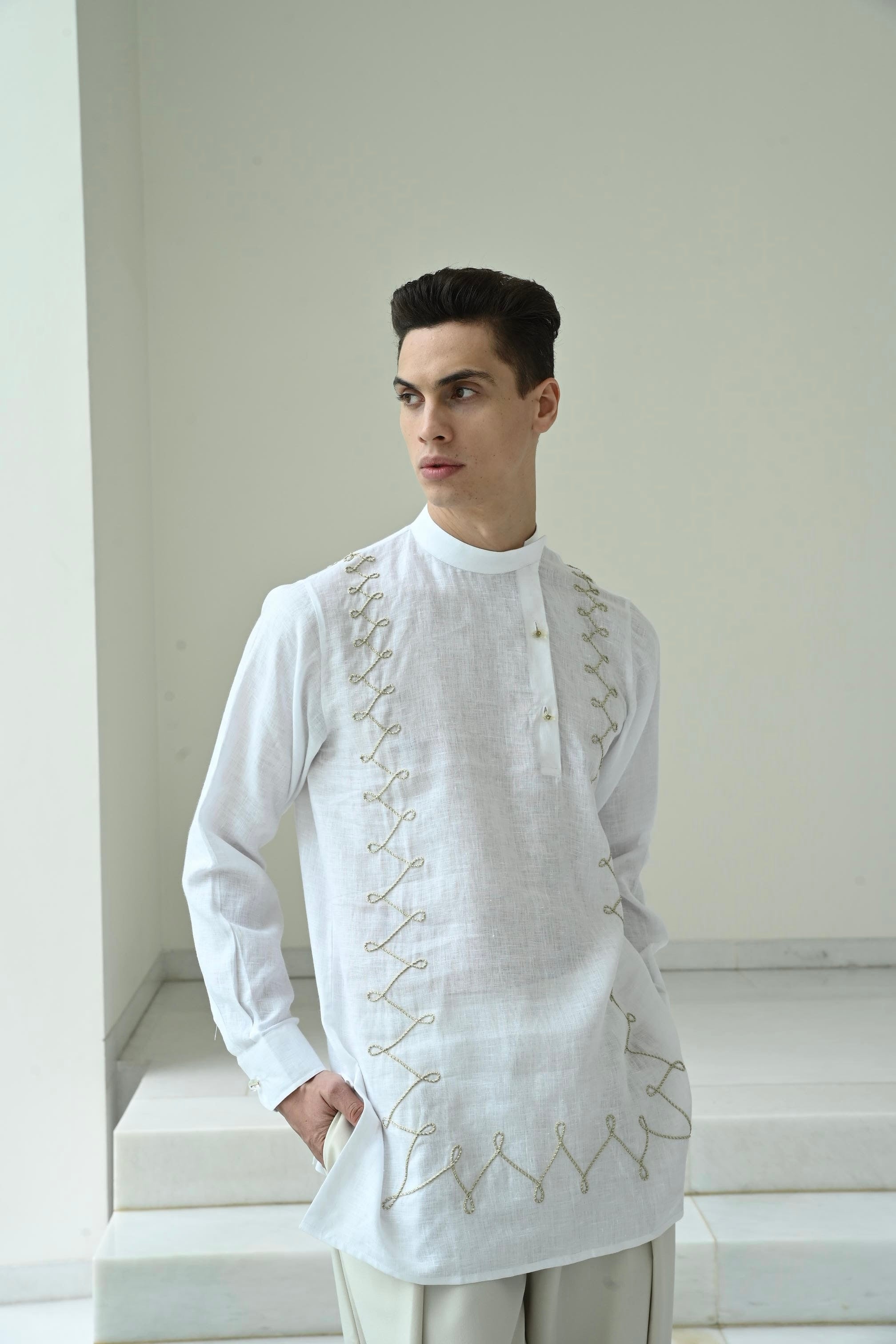 DORI WORK KURTA - WHITE