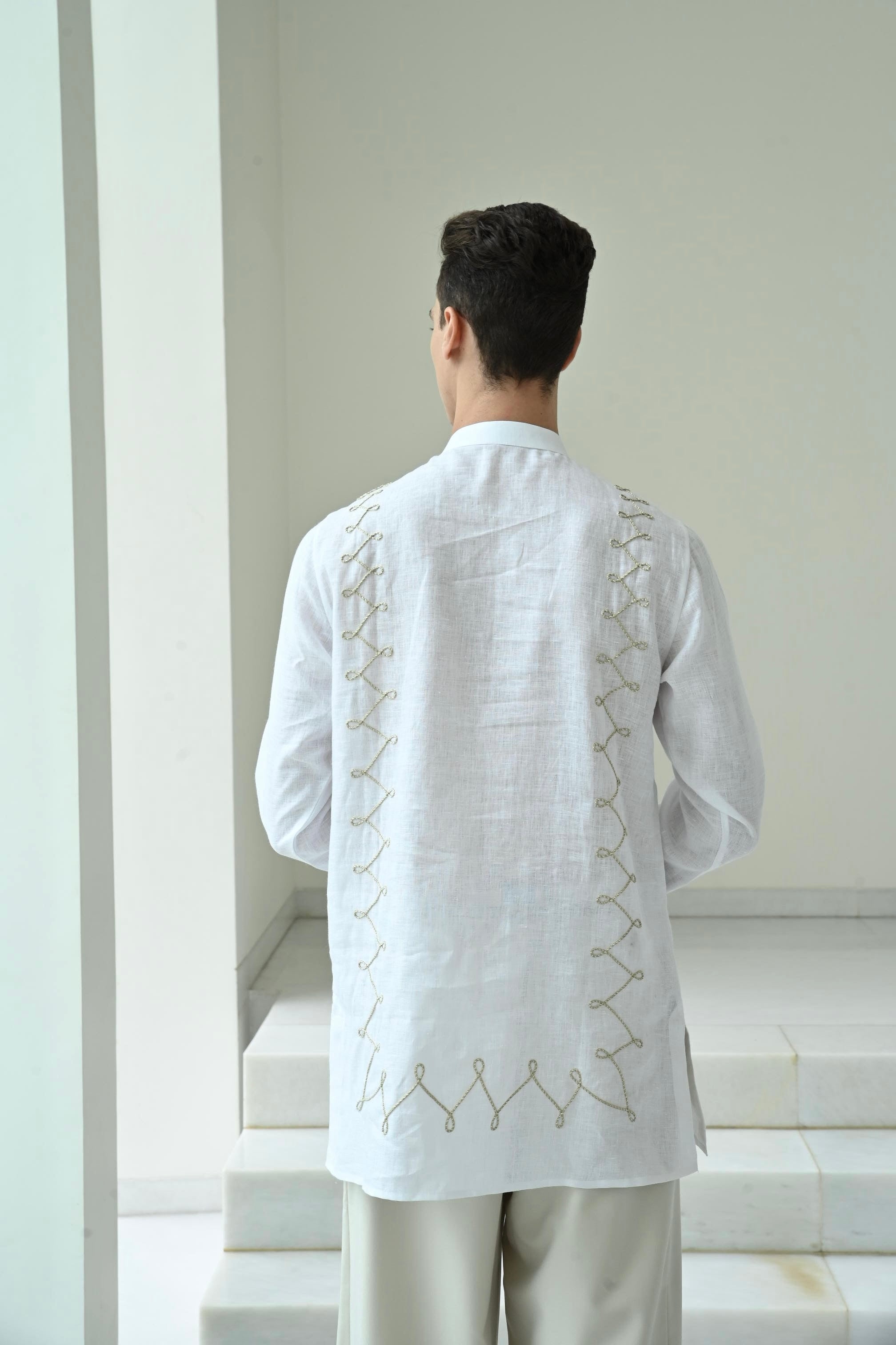 DORI WORK KURTA - WHITE