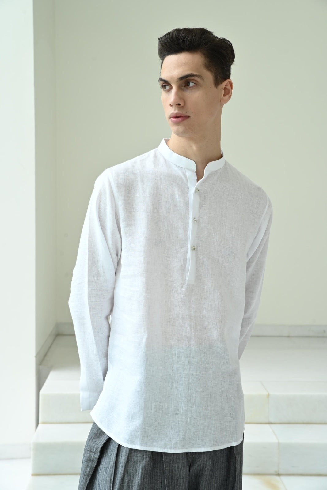 NEHRU COLLAR KURTA - WHITE