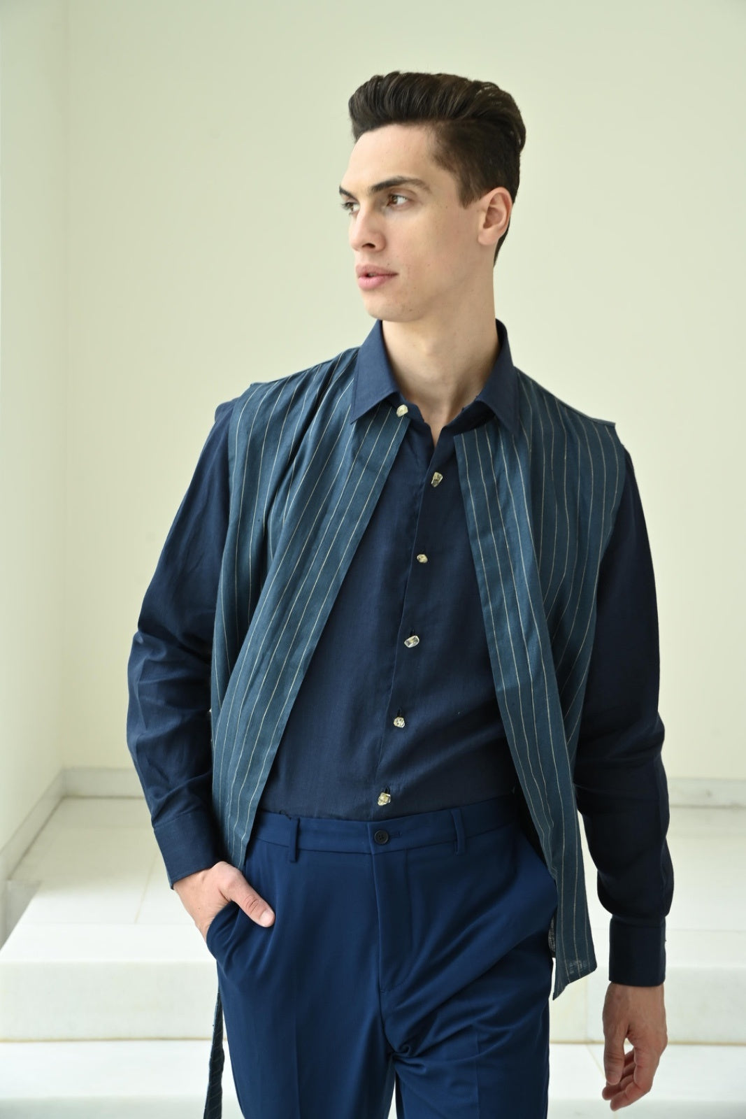 PINSTRIPE JACKET - MIDNIGHT BLUE