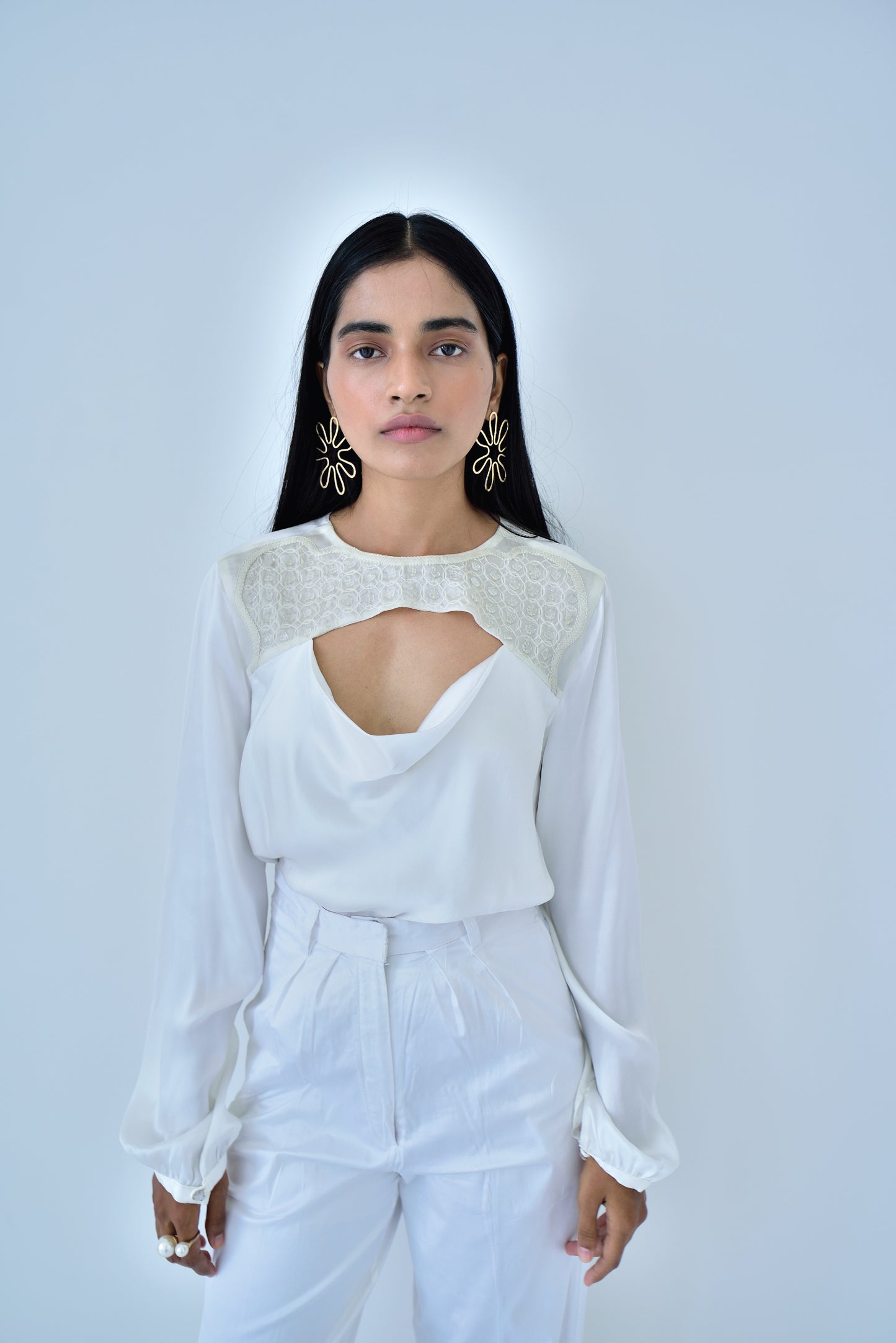 DRAPED BLOUSE - PEARL WHITE