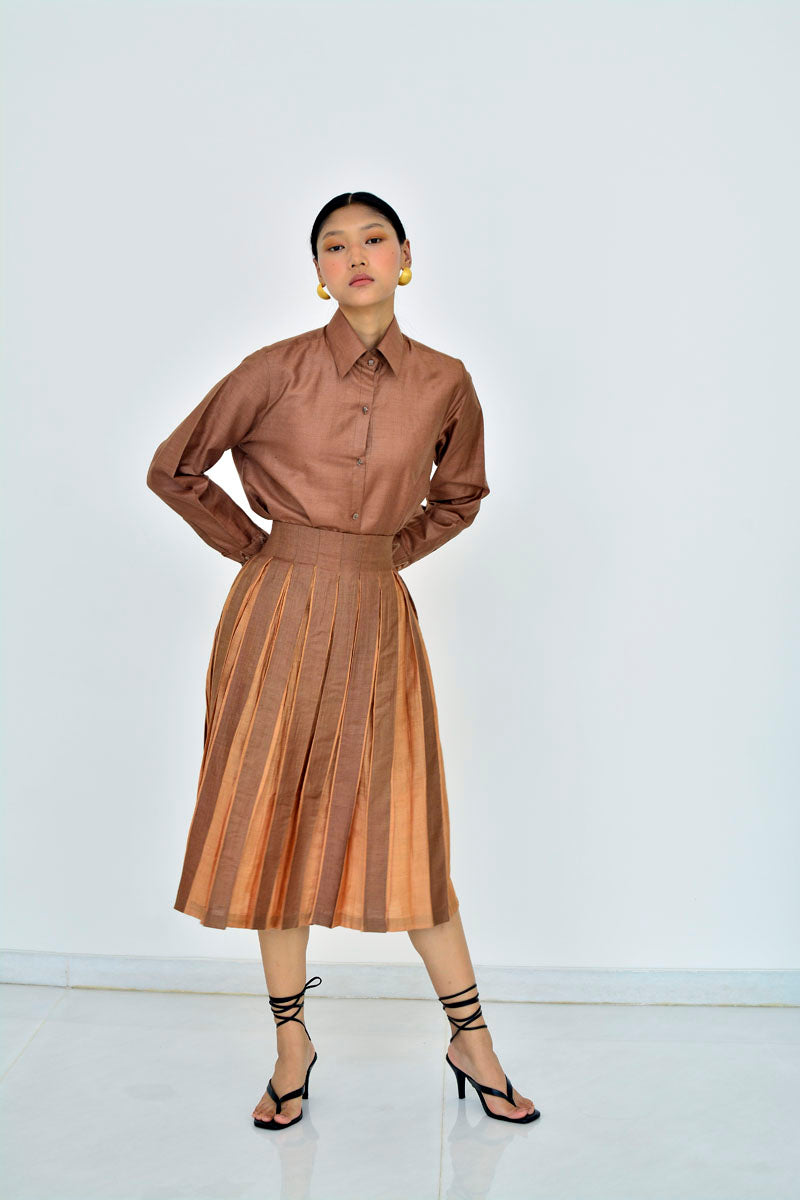 PLEATED MIDI SKIRT - COFFEE & AMBER