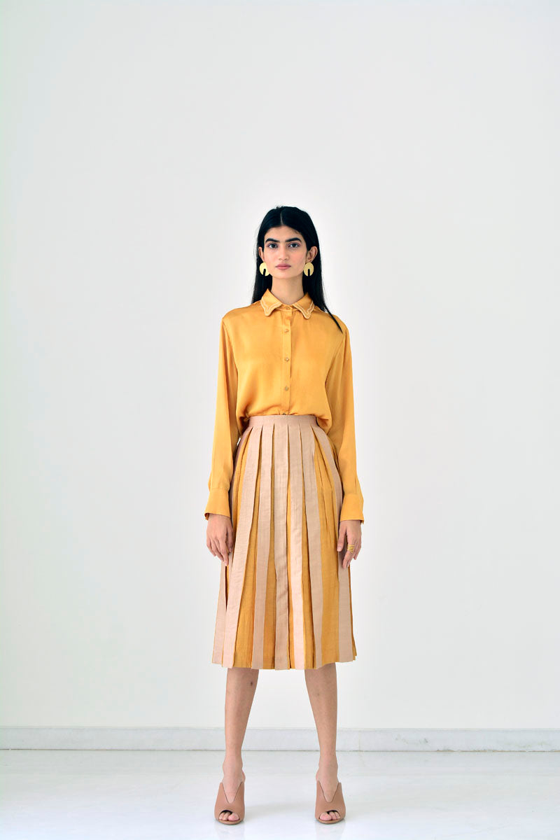 PLEATED MIDI SKIRT - CREAM & AMBER
