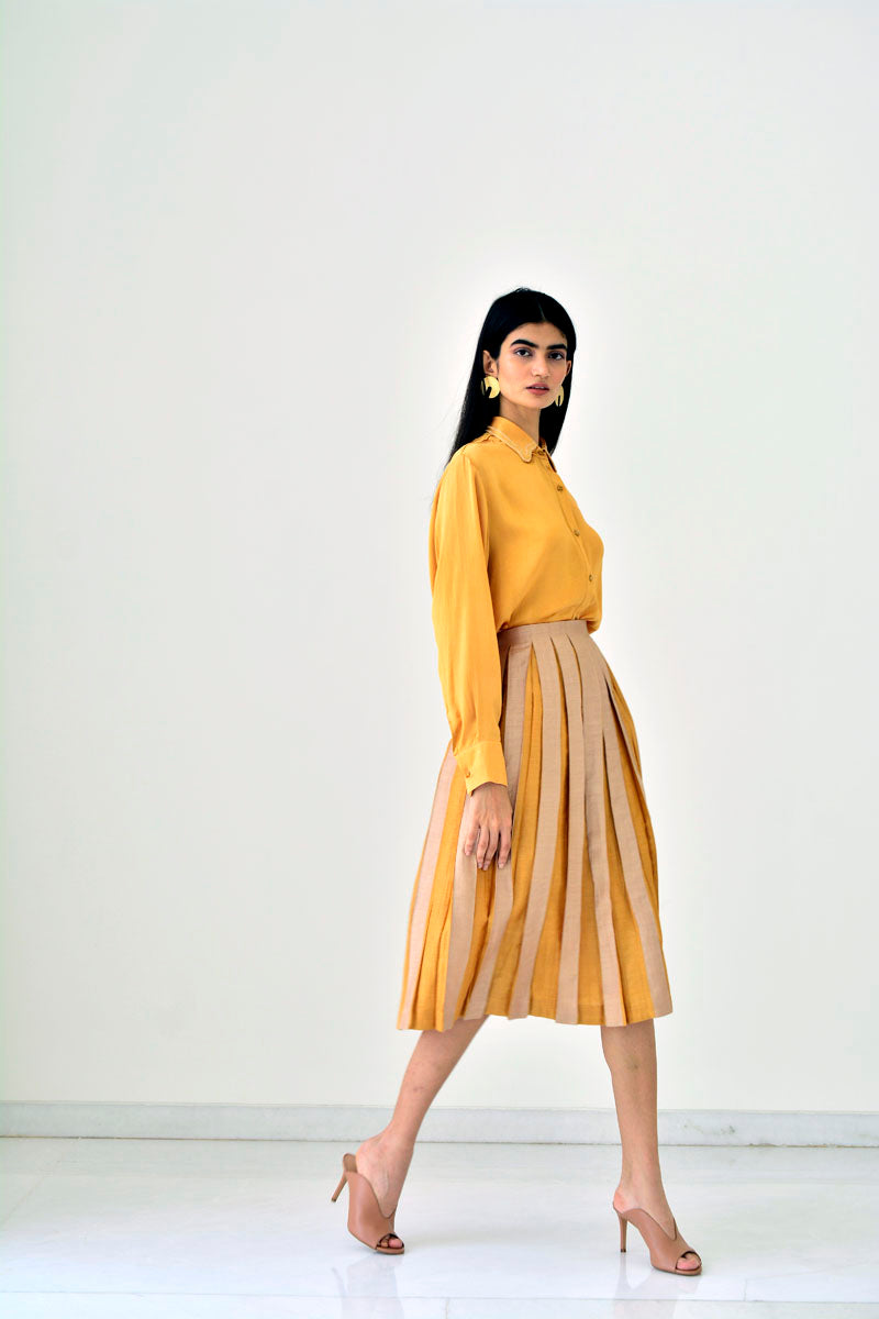 PLEATED MIDI SKIRT - CREAM & AMBER