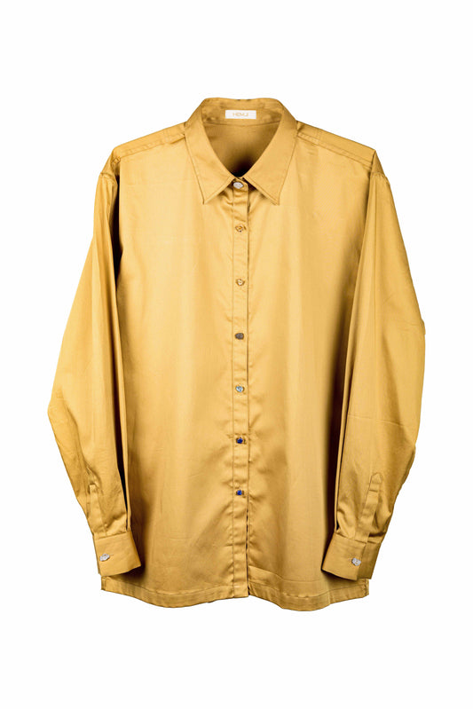 RAINBOW BUTTON DOWN - MUSTARD